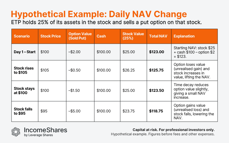 Daily NAV change example_cash secured put plus equity strategy